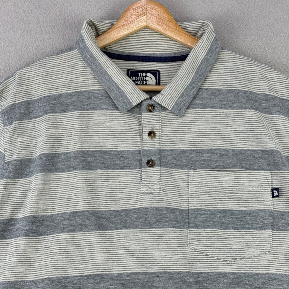 The North Face Striped‎ Polo Shirt Mens XL Gray Short Sleeve Preppy Casual Work